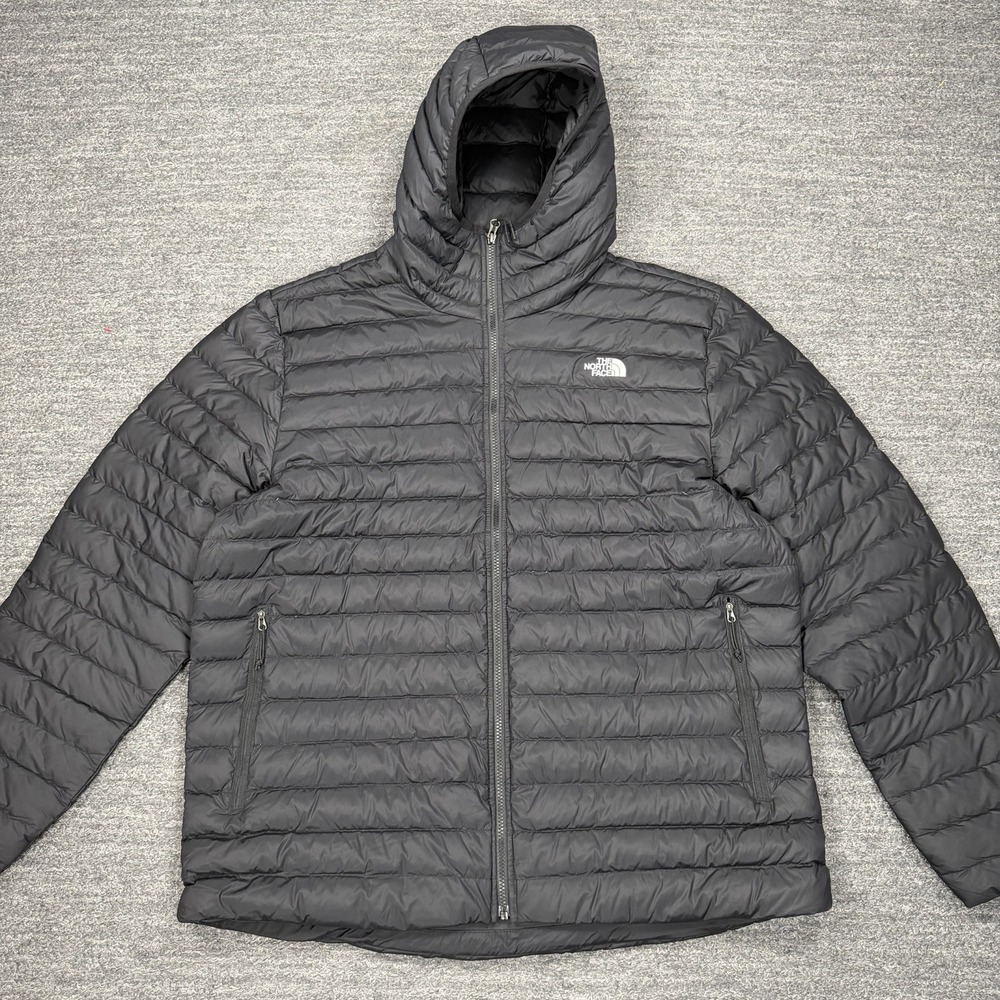 The North Face Down Jacket Men 2XL XXL Black Classic 700 Fill Hooded Full Zip